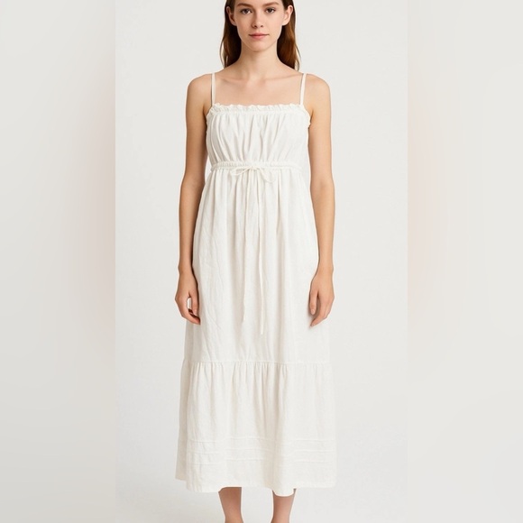 J. Crew White Cotton Dress Size 6 Boho Tiered Spaghetti Strap Summer Sundress - Picture 1 of 10